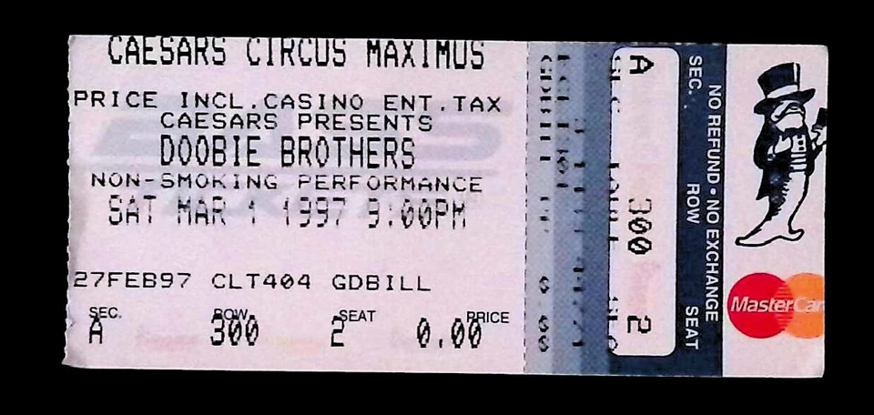 The Doobie Brothers 3/1/97 Las Vegas NV Caesars Circus Maximus Rare Ticket Stub! - Image 1 of 1