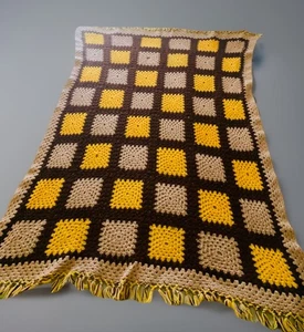 🧶 Manta afgana cuadrada abuela tejida a mano vintage años 70 - estilo retro - Imagen 1 de 11