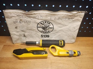 (3) Klein Tools VDV427-102 Punchdown, VDV226-005 Crimper, VDV110-095 Cutter, Bag - Picture 1 of 19