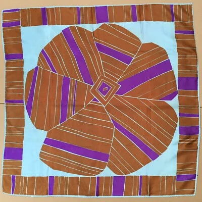 Bufanda Cuadrada Vintage Acetato 26" Marrón Púrpura Azul Floral Bordes Enrollados Años 50 60 Foto 1 de 4