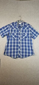 Wrangler Wrancher Pearl Snap Shirt Mens Size XL Blue Short Sleeve Western - Picture 1 of 8