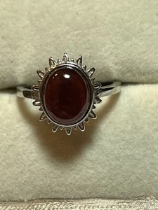 925 Sterling Silver Natural Cabochon Red Garnet Sun Burst Or Sun Ring - Picture 1 of 13