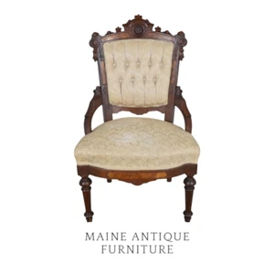 Antique Victorian Burl Walnut Parlor Chair – Jenny Lind Head, 1880s, #22288 - Picture 1 of 12