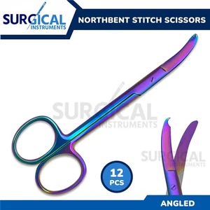 12 Pcs Suture Stitch Scissors 4.5" Curved Multicolor/Rainbow Coating German Grad - Picture 1 of 10