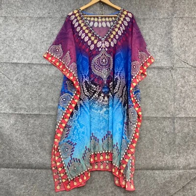 Unbranded Womens Kaftan Dress Free Size Sheer Beach V-Neck Midi Summer 32207 - image 1 of 4