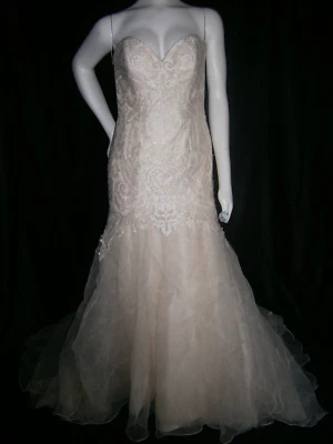 Vestido de Novia Jazmín 10 Marfil Rubor Organza Encaje Romántico Sin Tirantes Elegante Foto 1 de 4