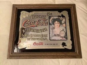 Vintage Coca Cola Mirror-Wood Frame - 24"x18" - Bar, Man Cave, Coke - Picture 1 of 2