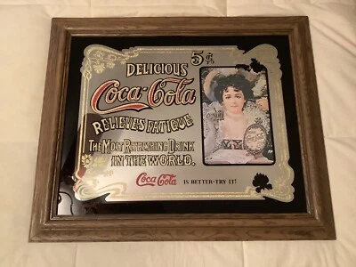 Vintage Coca Cola Mirror-Wood Frame - 24"x18" - Bar, Man Cave, Coke - Image 1 of 2