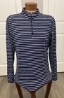 CHICO'S WEEKENDS SHIRT BLOUSE TOP WOMEN'S SIZE 1 (M/8) NAVY WHITE STRIPES