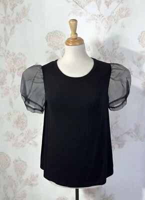 Black Sheer Puff Sleeve TShirt Top Whimsy Goth Fairy Statement Punk Grunge Glam - Изображение 1 из 4