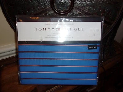NIP Tommy Hilfiger Marina Blue Global Stripe Oxford Twin XL Sheet Set 3pc - Image 1 of 2