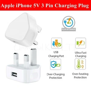 USB Charger 3 Pin UK Mains Plug For iPhone 5 5S 6s 7 8 X XR XS 11 Pro Max iPad  - Picture 1 of 10