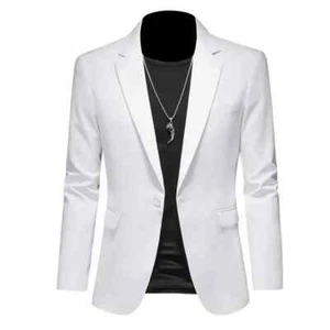 Fashion Men's Business Casual Blazer White Red Green Black Solid Color Slim Fit - Picture 1 of 23