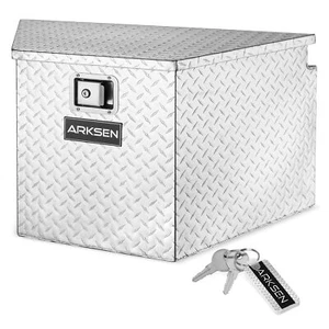 Caja de herramientas de lengüeta de remolque de aluminio con placa de diamante de 33" camioneta con llave de bloqueo, plateada - Imagen 1 de 7