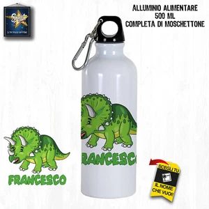 BORRACCIA PER BAMBINI 500 ML SCUOLA PERSONALIZZATA NOME ALLUMINIO TRICERATOPO - Picture 1 of 1