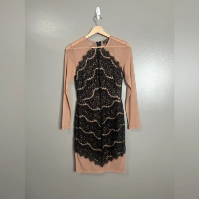 Topshop черный голая цветочное кружево наложение обтяжку мини-платье с длинным рукавом вечеринки - Изображение 1 из 4