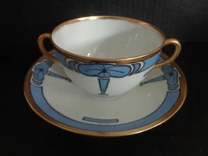 AUSTRIA Art Deco / Nouveau PORCELAIN Two Handled CUP & SAUCER Hand Painted - Imagen 1 de 11