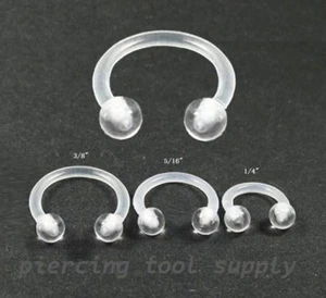 PAIR Clear Flexible Ball Horseshoes Retainer Earring Septum 16G-1/4" - 3/8" - Picture 1 of 5