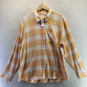 NEW GAP Shirt Womens Extra Large Yellow Plaid Long Sleeve Pocket Collar MSRP $49 - Picture 1 of 13