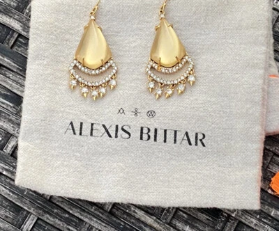 Brincos lustre de ouro lucite/cristal 100% autêntico Alexis Bittar $245 COMO ESTÁ - Imagem 1 de 4