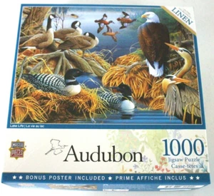 Master Pieces Lake Life Audobon 1000 Pc Puzzle Birds Ducks Eagle Linen 27 x 19 - Picture 1 of 9