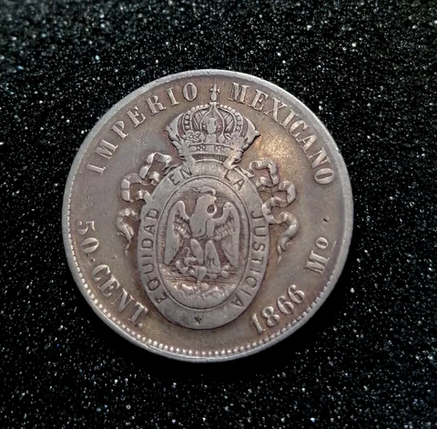 Empire of Maximilian * 50 centavos Silver * 1866 Mo-M * Mexico City Mint Scarce! Cover