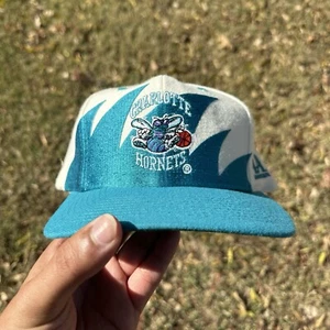 Vintage 90s Charlotte Hornets Sharktooth Logo 7 Athletic Snapback Hat Rare - Picture 1 of 8