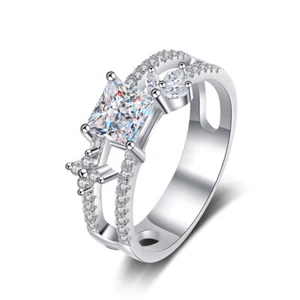 1CT Princess Cut Genuine Moissanite Diamond Engagement Ring 18K White Gold Cover - Picture 1 of 10