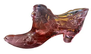 Vintage Rosa Kohlrose Slipper Schuh Kunst Glas 6”x2.8” LESEN - Bild 1 von 3