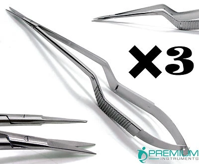 3× Yasargil Micro Scissors 7.5" Sharp/Sharp Straight Surgical Neuro Instruments - Image 1 of 4