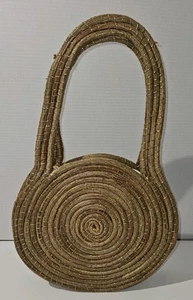 Pine Needle Woven Purse Handmade Silk Like Lining  Gold Thread - Picture 1 of 17