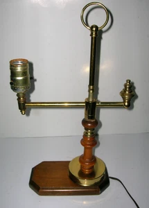 Desk Lamp Unique Design Vintage Wood Brass Tone 14" Fixer Upper For Repair COOL - Picture 1 of 10