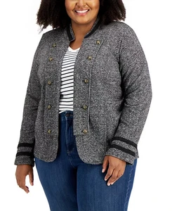 Tommy Hilfiger Womens Jacket Plus Size Military Band Black Multi Size 3X - Picture 1 of 6