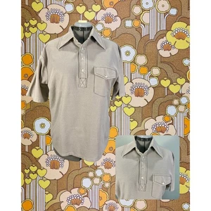 Vintage 70s Donegal Never-Press Polyester Clay Stretch Casual Polo Shirt XL - Picture 1 of 4