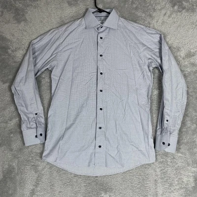 Eton Shirt Mens Slim 15.5 39 Blue Micro Check Dress Button Up Long Sleeve - Image 1 of 4