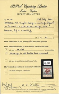 Barbados 1907 Kingston Relief 1d Surcharge on 2d SG153 is Not SG153b Per BPA Cer - Picture 1 of 1