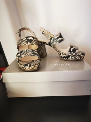 Sandali Con Tacco Estrada Pitone Bianco E Nero  - Immagine 1 di 4