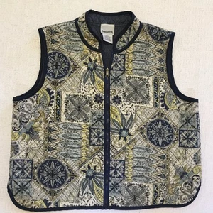 Vintage BonWorth Weste Damen L zierlich gesteppt ärmellos blau gelb - Bild 1 von 4