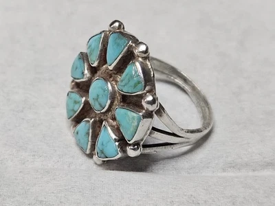 VTG Navajo Sterling & TURQUOISE PETITE POINT 925 Ring Sz 5.5  - Image 1 of 4