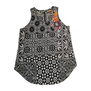 Desigual Women's Tank Sleeveless Top Tshirt Size M Geometric Black White Swing - Picture 1 of 10
