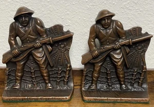 antique WW1 Soldier Bookends, circa 1920, bronze over cast iron - Picture 1 of 8
