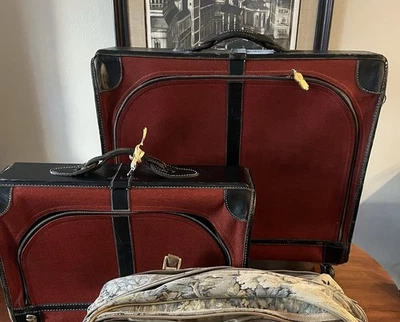 Vintage French Company Red (rare) Luggage Wheeled Suitcase, Carry-on: Lot of 2 - Image 1 of 4