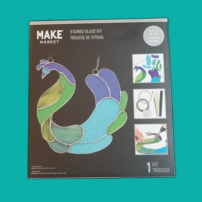 Make Market Stained Glass Kit DIY Pre-Cut Blue Green Bird Design - Image 1 of 2