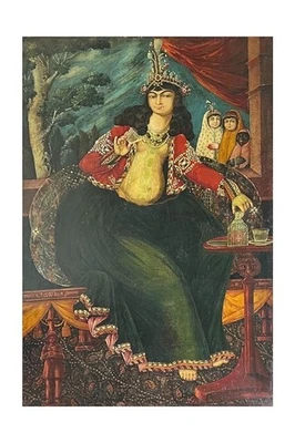Pintura al óleo retrato femenino persa Qajar - 40 x 60 pulgadas Foto 1 de 4