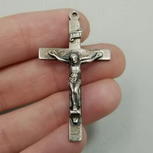 Vintage Creed Sterling Silver Crucifix Cross Pendant 1 1/2 Inch - Picture 1 of 9