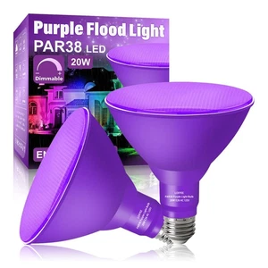 PAR38 Flood Purple Light Bulb,2 Pack-Dimmable,E26 Base Purple Flood Light Out... - Picture 1 of 7
