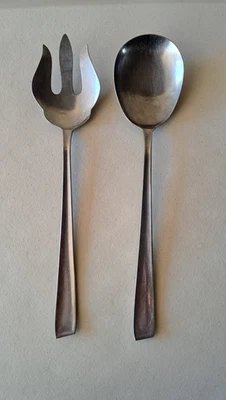 SET OF 2 Vintage Large 11.75” Stainless Steel Serving Utensils - Spoon & Fork - Image 1 of 4