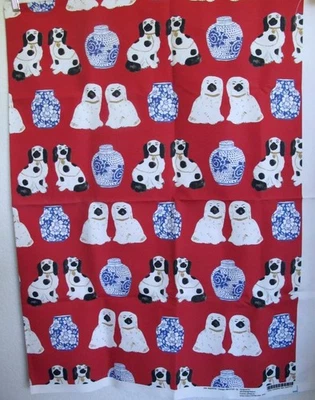 Spoonflower Fabric Staffordshire Dogs Chinese Vases 36"x54" Linen Cotton Canvas - Image 1 of 4