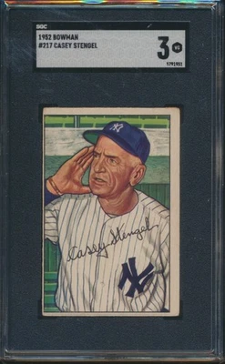 1952 BOWMAN BASEBALL #217 CASEY STENGEL SGC 3 MUITO BOM ESTADO HOF YANKEES NÚMERO ALTO - Imagem 1 de 2