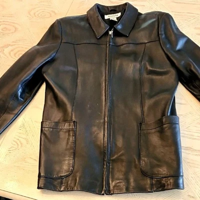 Alfani Black Genuine Lamb Leather  Full Zip Jacket Women's Size Large - Image 1 of 4